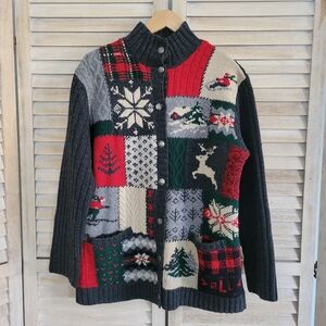 Vtg Ralph Lauren Handknit 100% Wool Holiday Sweater Cardigan Sz Lg